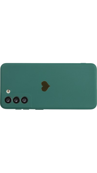 Coque Samsung Galaxy S21 5G - Silicone Mat Coeur doré - Vert foncé