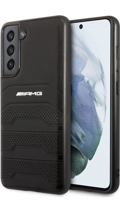 Coque Samsung Galaxy S21 FE 5G - AMG cuir véritable perforé - Noir