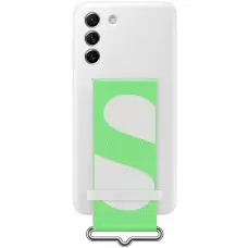 Coque Samsung Galaxy S21 FE 5G - Originale en silicone soft touch avec lanière en tissu intégrée - Blanc