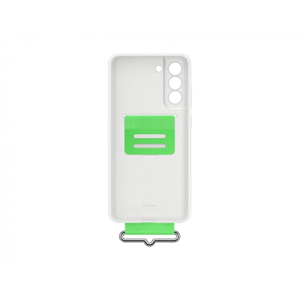Galaxy S21 FE 5G Case Hülle - Original aus Soft-Touch-Silikon mit integriertem grünem Stoffriemen - Weiss