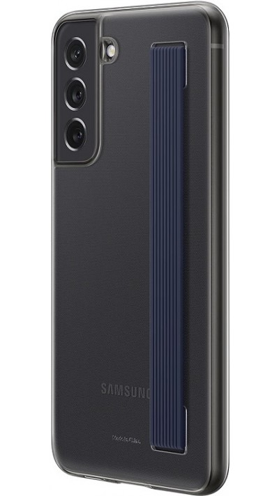 Coque Samsung Galaxy S21 FE 5G - Samsung plastique fin avec attache élastique grip - Gris transparent