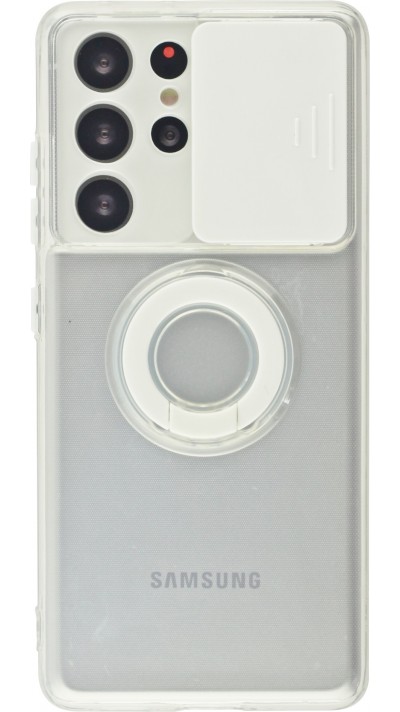 Coque Samsung Galaxy S21 Ultra 5G - Caméra clapet avec anneau - Blanc