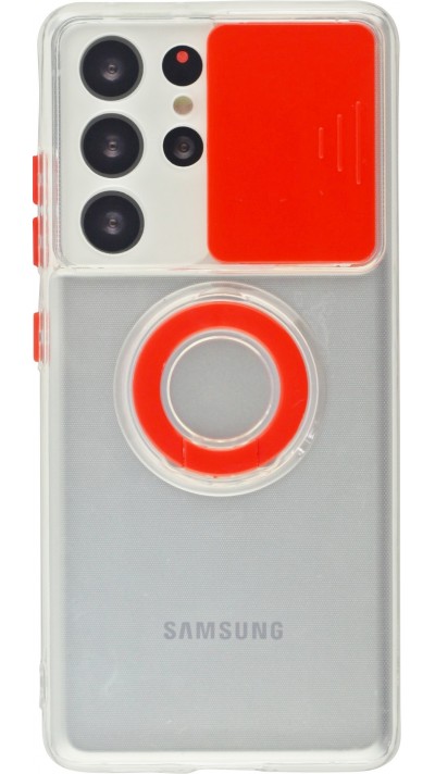Coque Samsung Galaxy S22 Ultra - Caméra clapet avec anneau - Rouge