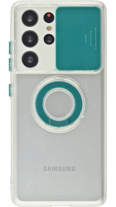 Coque Samsung Galaxy S22 Ultra - Caméra clapet avec anneau - Vert foncé