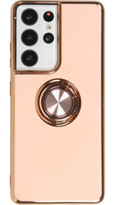 Hülle Samsung Galaxy S21 Ultra 5G - Gummi Bronze mit Ring - Rosa