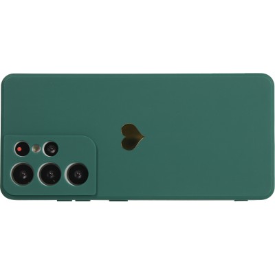 Samsung Galaxy S22 Ultra Case Hülle - Silikon Mat Herz gold - Dunkelgrün