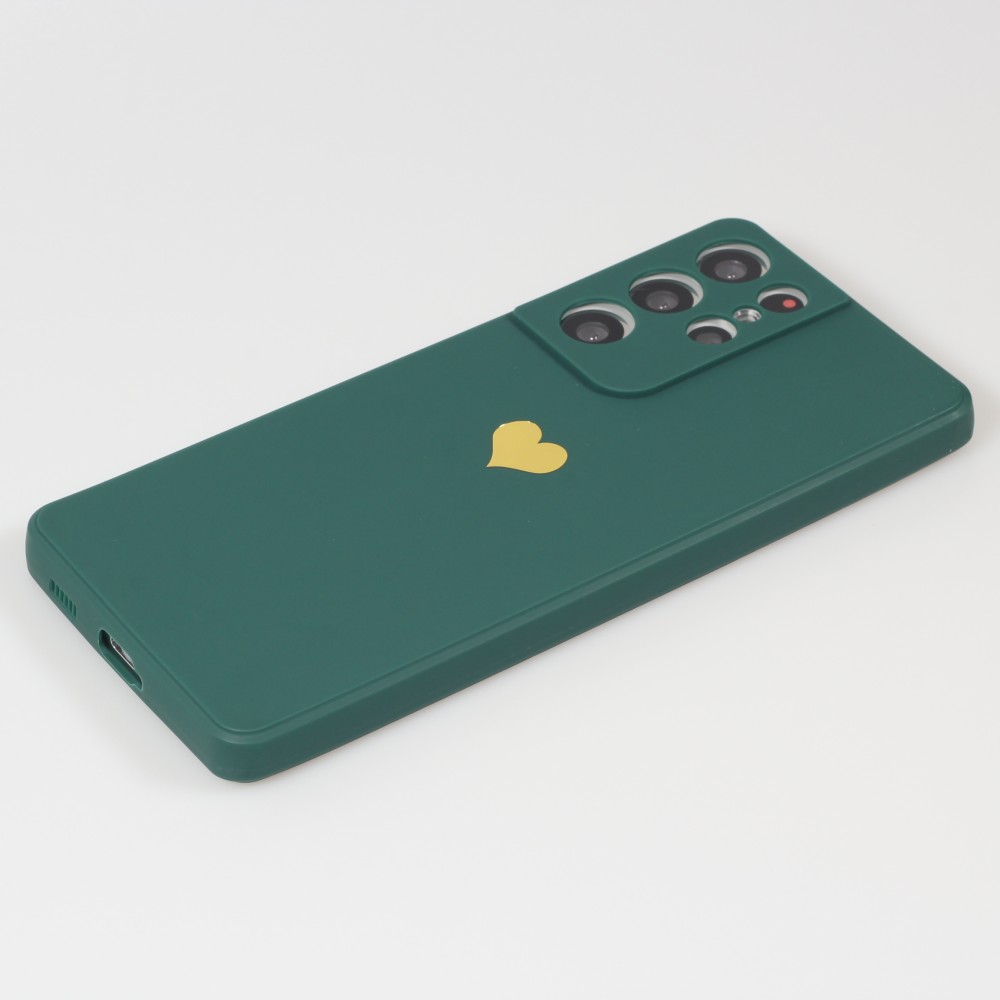 Coque Samsung Galaxy S22 Ultra - Silicone Mat Coeur doré - Vert foncé