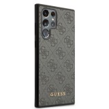 Coque Samsung Galaxy S22 Ultra - Guess toile similicuir avec logo métallique doré en relief - Noir