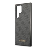 Samsung Galaxy S22 Ultra Case Hülle - Guess Leinwand Kunstleder mit goldfarbenem Metall-Logo in Reliefoptik - Schwarz