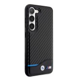 Samsung Galaxy S23 Case Hülle - BMW M Karbon-Effekt und Leder mit geprägtem Metall-Logo - Schwarz