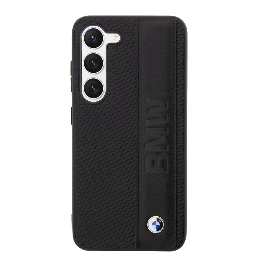 Samsung Galaxy S23 Case Hülle - BMW Signature Collection mit Stirnband aus echtem Leder und Metall-Logo - Schwarz