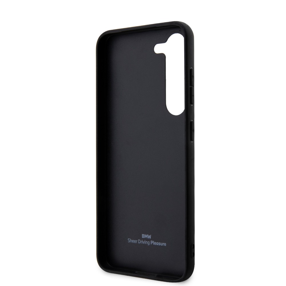Coque Samsung Galaxy S23+ - BMW Signature Collection avec bandeau en cuir véritable et logo métallique - Noir