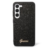 Coque Samsung Galaxy S23+ - Guess paillettes noir avec logo en métal doré - Noir