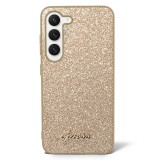 Samsung Galaxy S23+ Case Hülle - Guess Gold Glitter mit goldenem Metalllogo - Gold