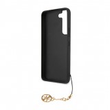 Coque Samsung Galaxy S23 - Guess toile similicuir monogramme logo métallique doré avec pendentif charm - Noir