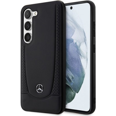 Coque Samsung Galaxy S23 - Mercedes cuir véritable design siège automobile avec perforation et logo métallique - Noir