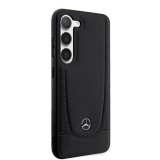 Coque Samsung Galaxy S23 - Mercedes cuir véritable design siège automobile avec perforation et logo métallique - Noir