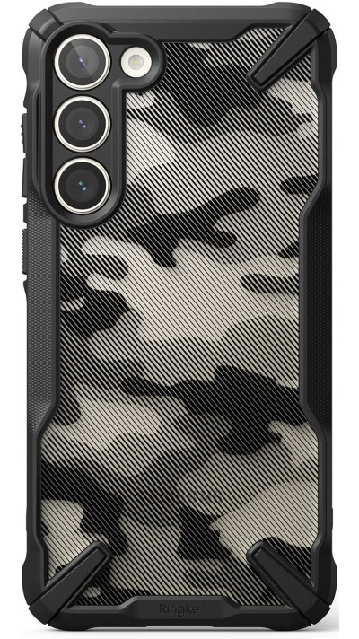 Coque Samsung Galaxy S23 - Ringke Fusion X camouflage militaire transparent avec bumper - Noir