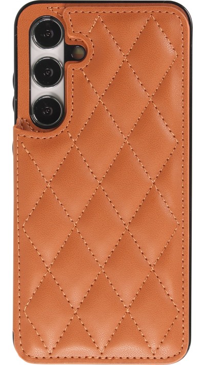 Coque Samsung Galaxy S24+ - Etui en silicone avec surface en similicuir et porte-monnaie pliable - Brun