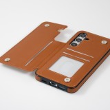 Galaxy S24+ Case H&uuml;lle - Silikon case mit Kunstleder Oberfl&auml;che und aufklappbarem Portemonnaie - Braun