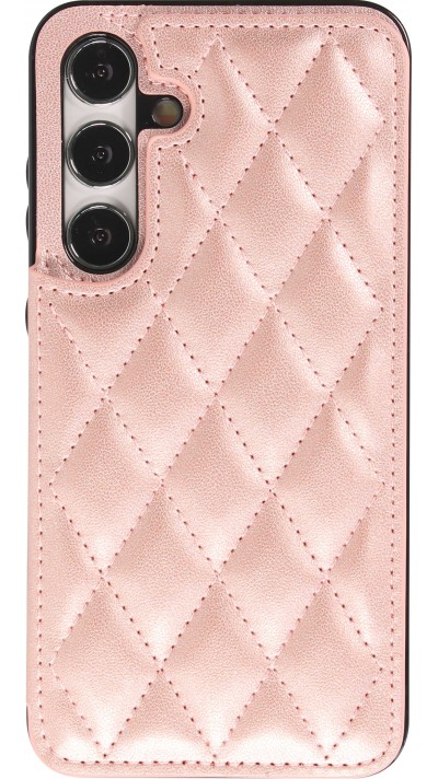 Coque Samsung Galaxy S24+ - Etui en silicone avec surface en similicuir et porte-monnaie pliable - Rose