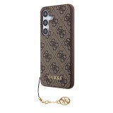 Coque Samsung Galaxy A35 5G - Guess toile similicuir monogramme logo métallique doré avec pendentif charm - Brun