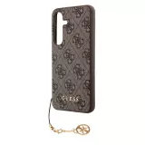 Samsung Galaxy A35 5G Case Hülle - Guess Leinwand Kunstleder Monogramm goldenen Metall-Logo mit Charm Anhänger - Braun