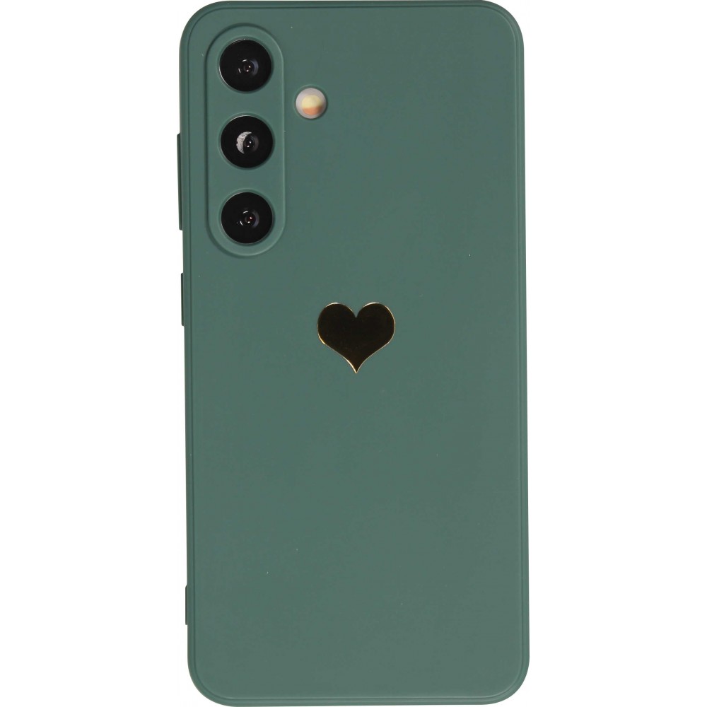 Coque Samsung Galaxy S24+ - Silicone Mat Coeur doré - Vert foncé