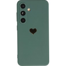 Samsung Galaxy S24+ Case Hülle - Silikon Mat Herz gold - Dunkelgrün