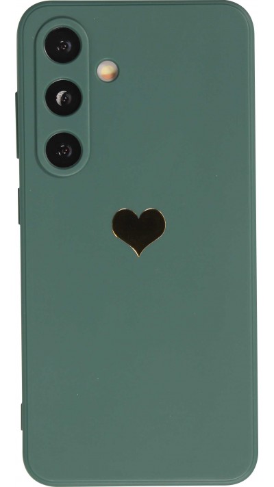 Coque Samsung Galaxy S24+ - Silicone Mat Coeur doré - Vert foncé