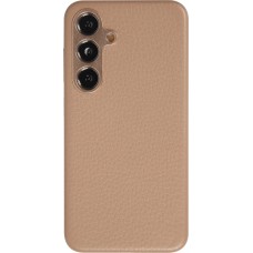 Samsung Galaxy S24+ Case Hülle - Vollständig genarbtes Luxuskalbsleder mit Metallknöpfen und MagSafe - Beige