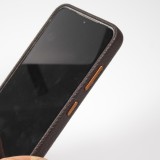 Samsung Galaxy S24+ Case Hülle - Vollständig genarbtes Luxuskalbsleder mit Metallknöpfen und MagSafe - Dunkelbraun