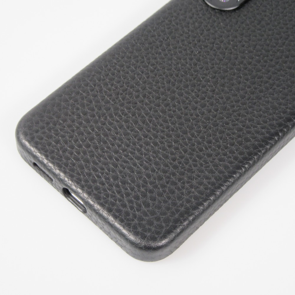 Coque Samsung Galaxy S24+ - Cuir de veau luxe grainé intégral avec boutons métalliques et MagSafe - Noir