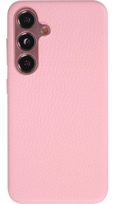 Samsung Galaxy S24+ Case Hülle - Vollständig genarbtes Luxuskalbsleder mit Metallknöpfen und MagSafe - Rosa