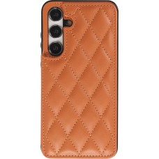 Coque Samsung Galaxy S24 - Etui en silicone avec surface en similicuir et porte-monnaie pliable - Brun