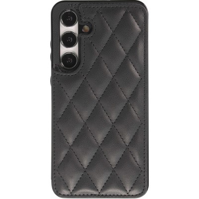 Coque Samsung Galaxy S24 - Etui en silicone avec surface en similicuir et porte-monnaie pliable - Noir