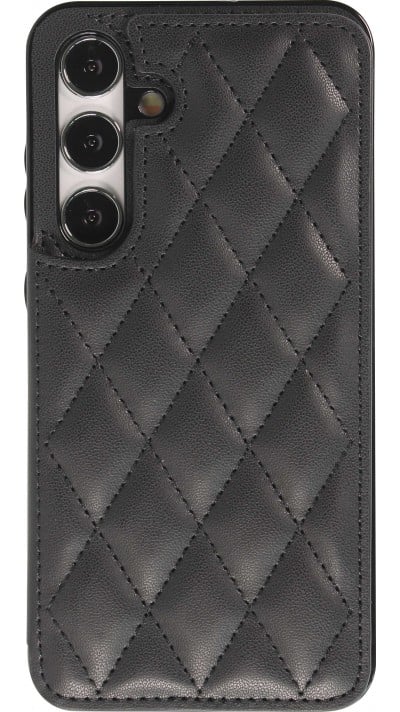 Galaxy S24 Case Hülle - Silikon case mit Kunstleder Oberfläche und aufklappbarem Portemonnaie - Schwarz