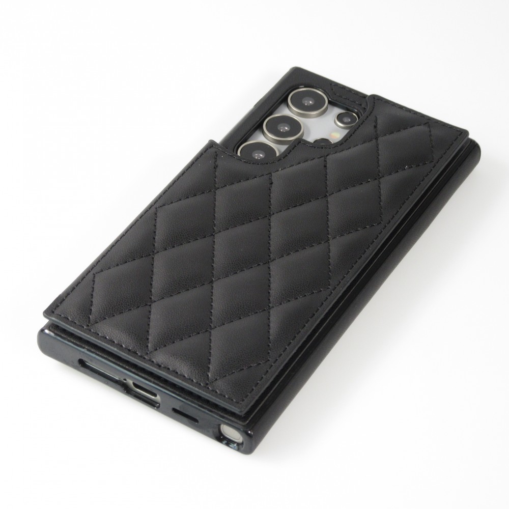 Coque Samsung Galaxy S24 - Etui en silicone avec surface en similicuir et porte-monnaie pliable - Noir