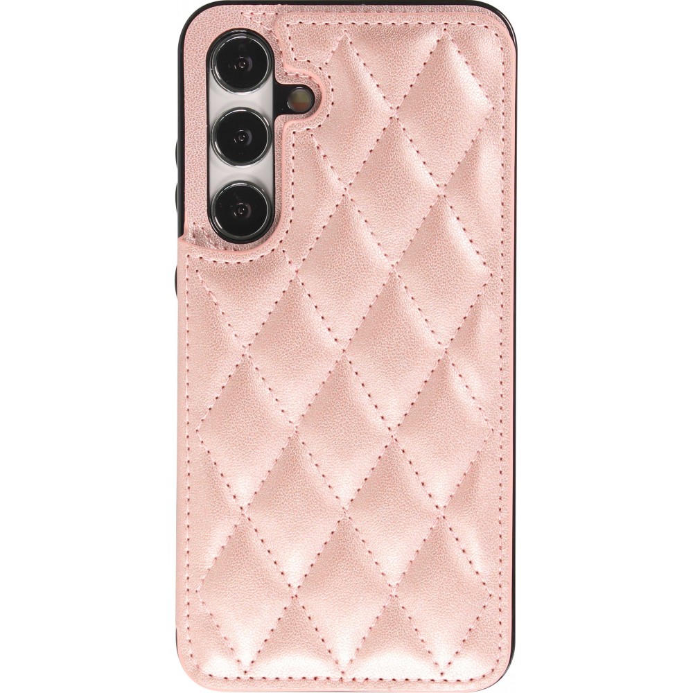 Coque Samsung Galaxy S24 - Etui en silicone avec surface en similicuir et porte-monnaie pliable - Rose