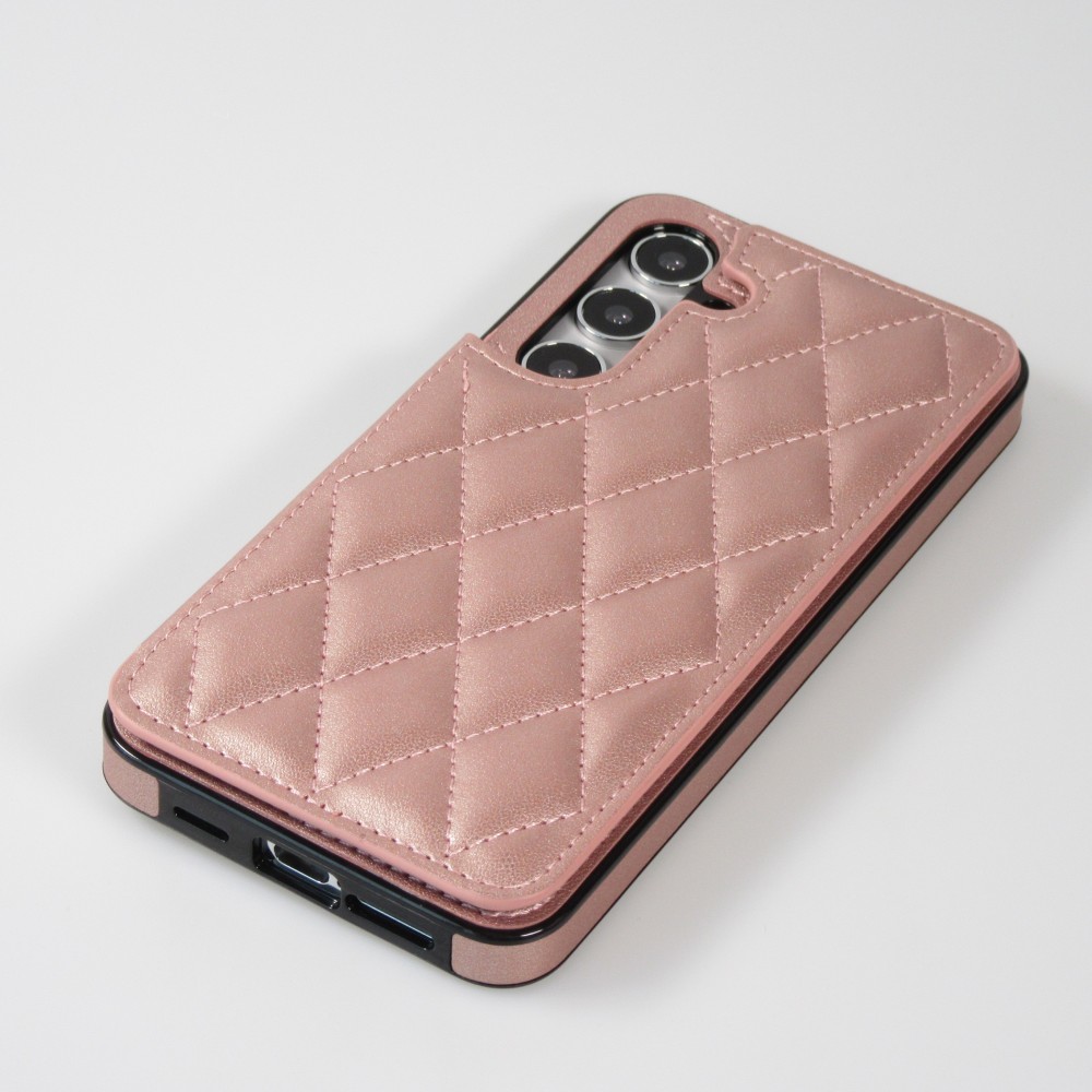 Coque Samsung Galaxy S24 - Etui en silicone avec surface en similicuir et porte-monnaie pliable - Rose