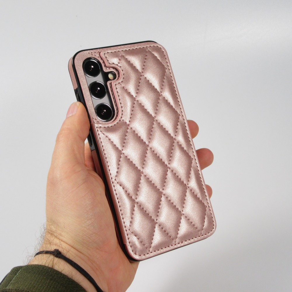 Coque Samsung Galaxy S24 - Etui en silicone avec surface en similicuir et porte-monnaie pliable - Rose