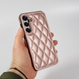 Coque Samsung Galaxy S24 - Etui en silicone avec surface en similicuir et porte-monnaie pliable - Rose