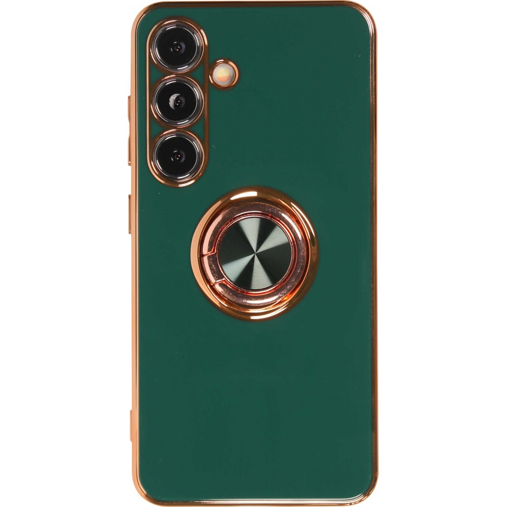 Coque Samsung Galaxy S24 - Gel Bronze avec anneau - Vert foncé