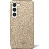 Coque Samsung Galaxy S24 - Guess paillettes or avec logo en métal doré - Or
