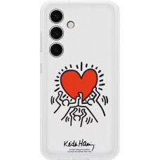 Galaxy S24 Case Hülle - Samsung Keith Haring Abbildung Herz und Rand Silikon weiss - Weiss