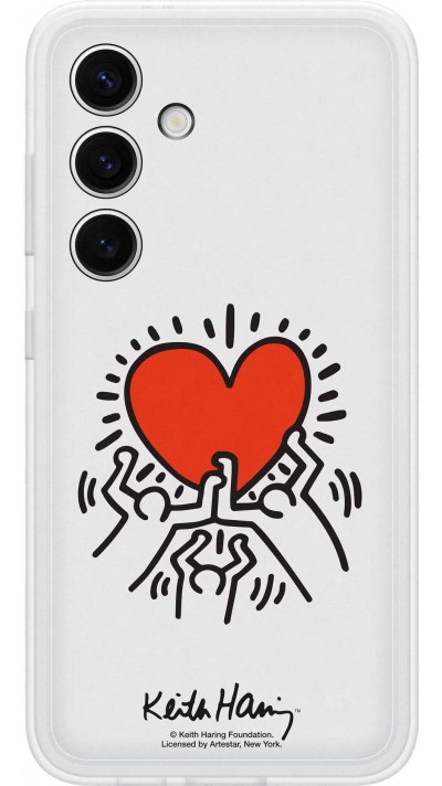 Coque Samsung Galaxy S24 - Samsung Keith Haring illustration cœur et bord silicone blanc - Blanc