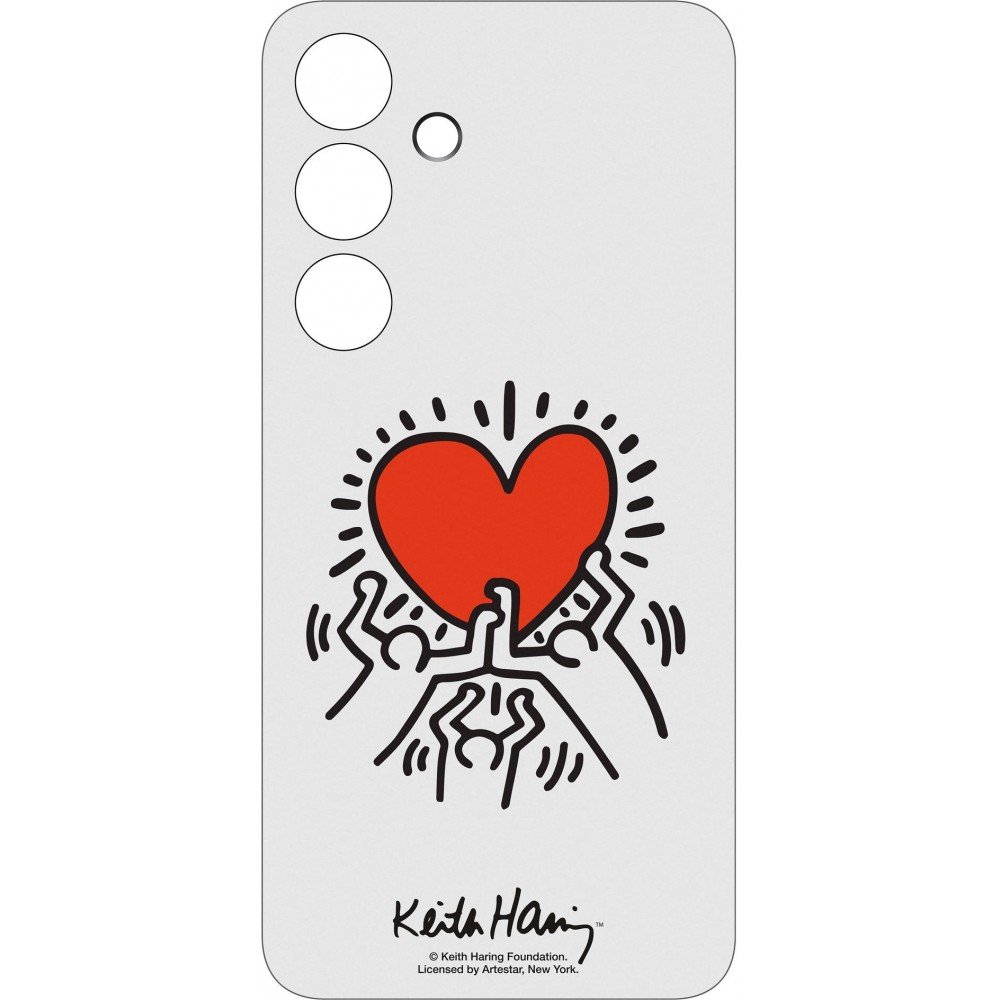Galaxy S24 Case Hülle - Samsung Keith Haring Abbildung Herz und Rand Silikon weiss - Weiss