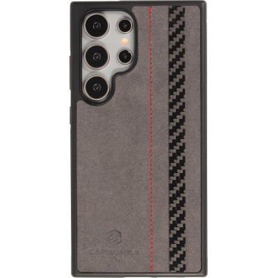 Samsung Galaxy S24 Ultra Case Hülle - Carbomile Alcantara und Carbon mit roten Nähten (MagSafe kompatibel)