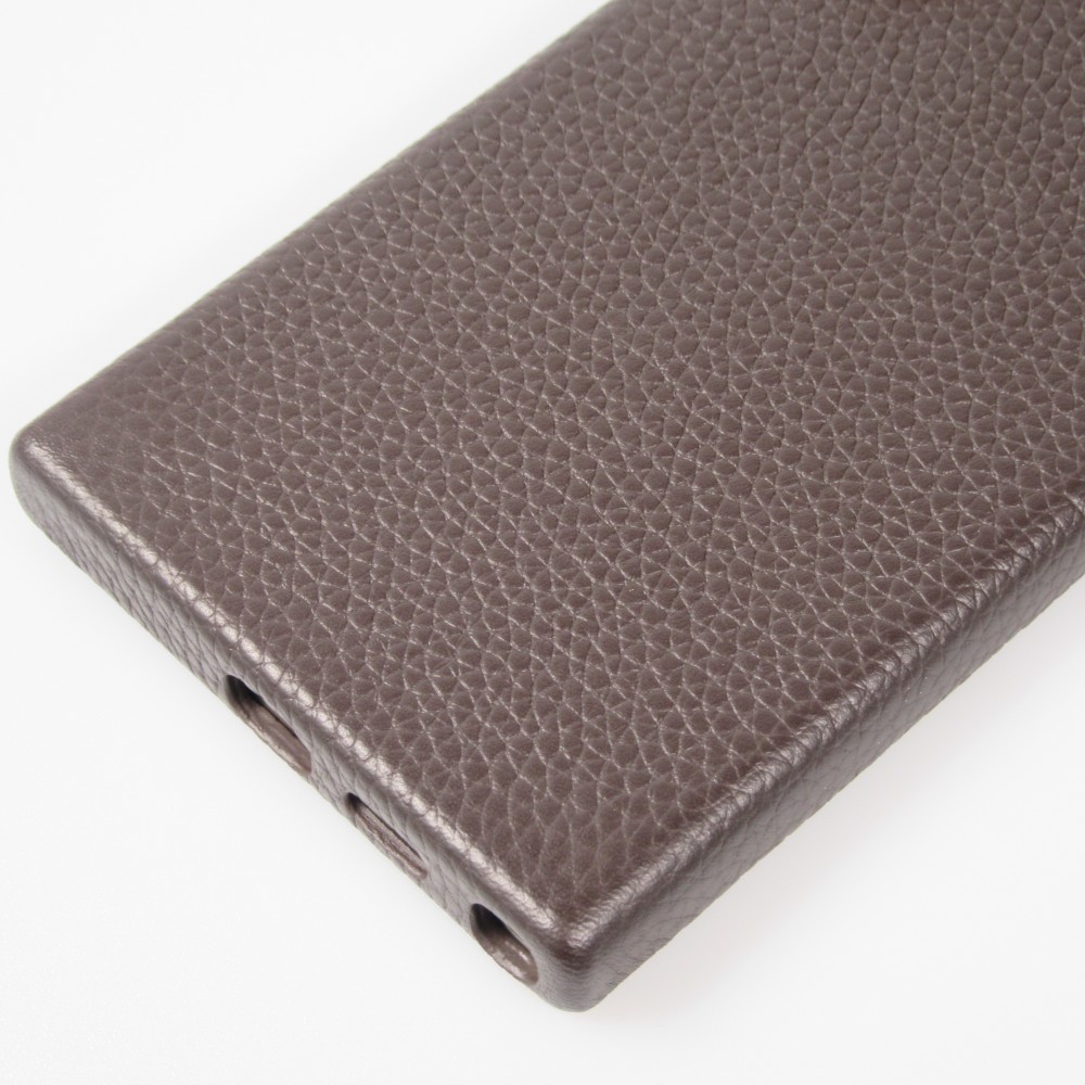 Galaxy S24 Ultra Case Hülle - Vollständig genarbtes Luxuskalbsleder mit Metallknöpfen und MagSafe - Dunkelbraun