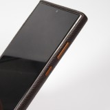 Galaxy S24 Ultra Case Hülle - Vollständig genarbtes Luxuskalbsleder mit Metallknöpfen und MagSafe - Dunkelbraun